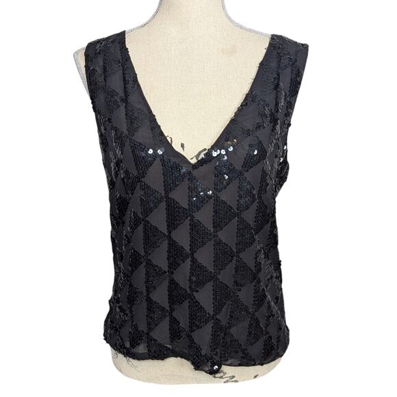 Vintage DKNY Silk Sequin Sheer Cami Tank Top  Black Size Medium - Picture 1 of 10